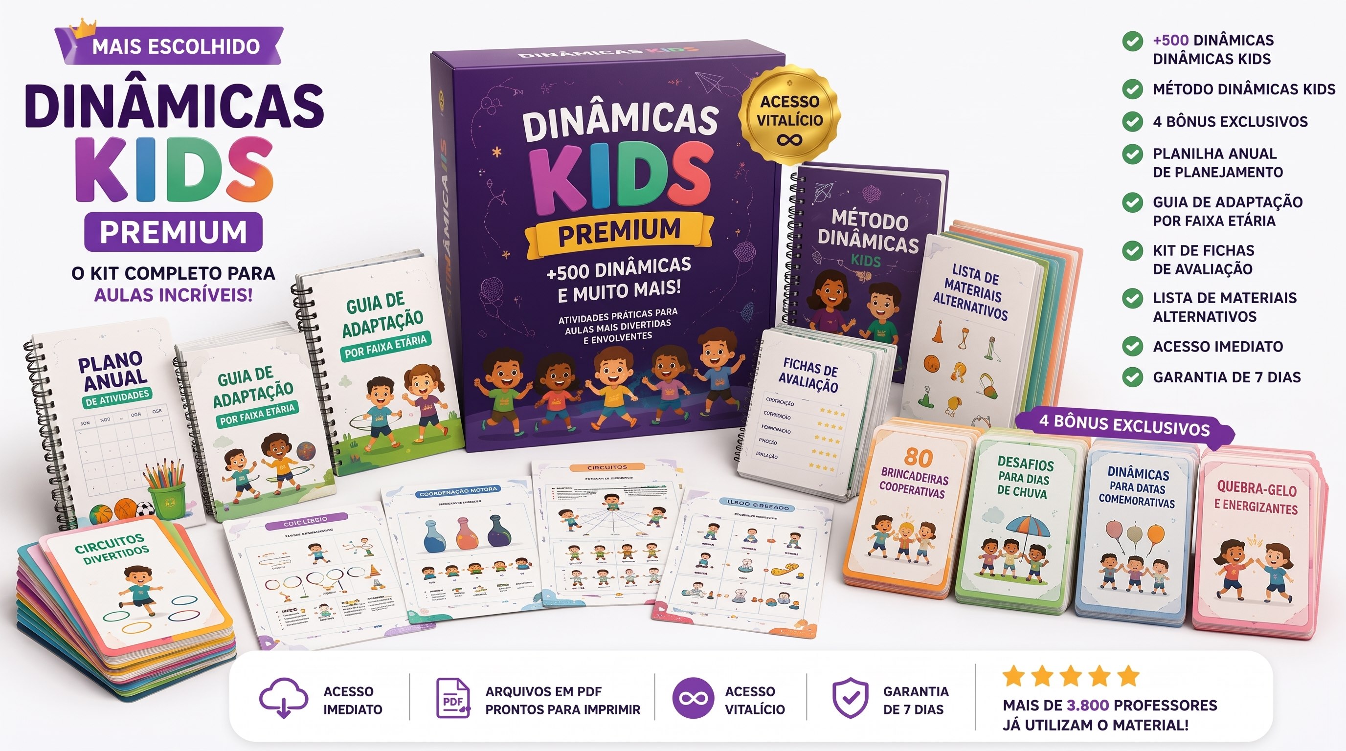Kit Mega Pack 500 Dinâmicas Infantis completo com livros, bônus, planner e fichas